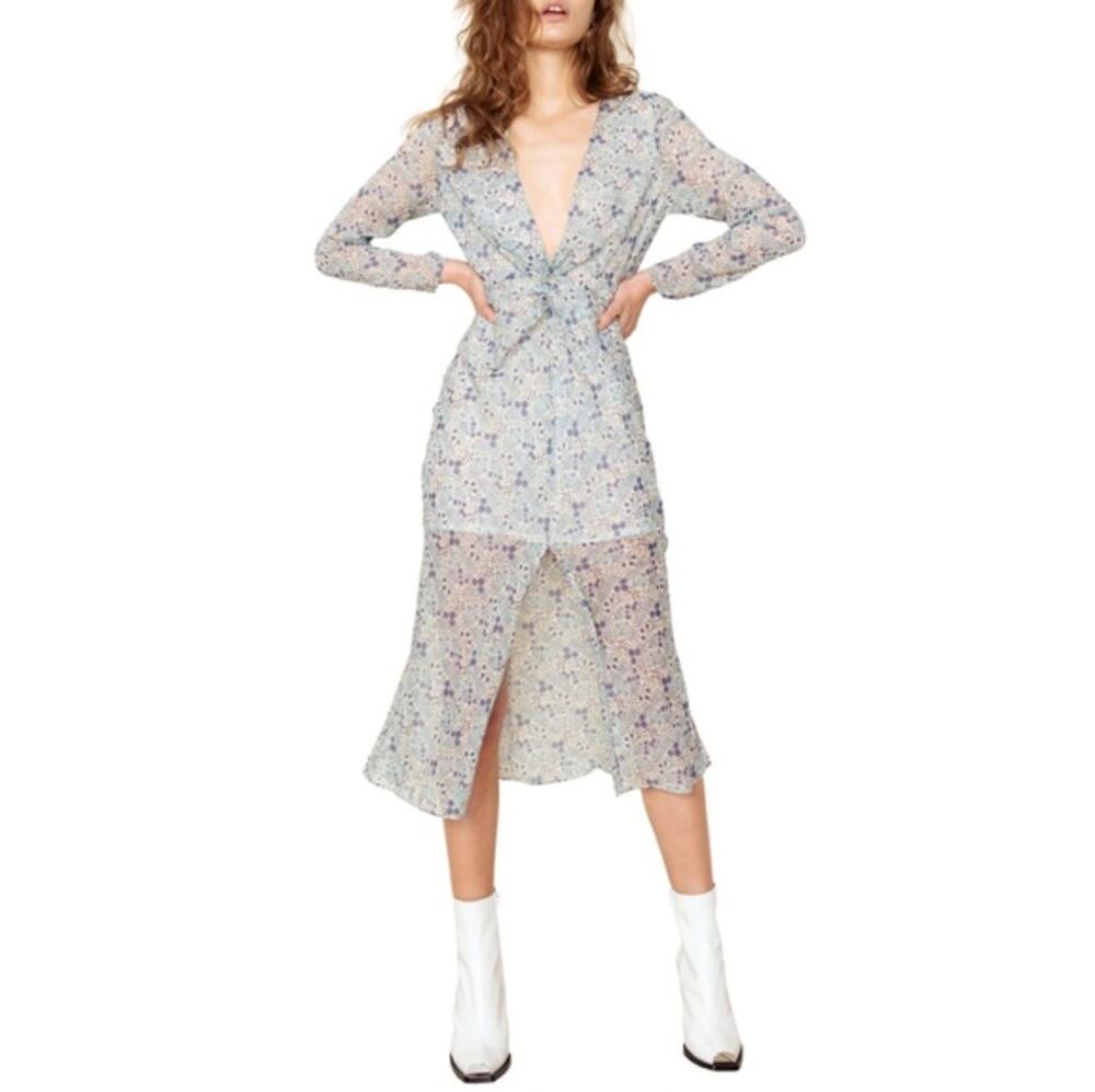 The East Order Serena Low V-Neck Floral Midi Dress Size XS Lightweight Boho
